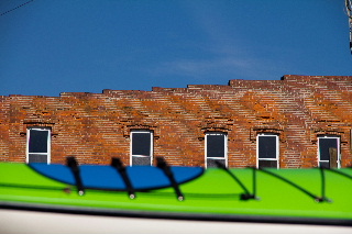 Kayak and old building in Wonewoc